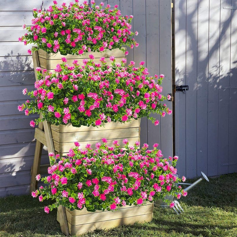 ZWYOQI 8 Bundles Artificial Flowers Outdoor Fake Mums UV Resistant Plastic Flowers Faux Plants Indoor Outside Garden Porch Patio Window Box Wedding Home DÃ©cor (Pink/8pcs) - Image 5